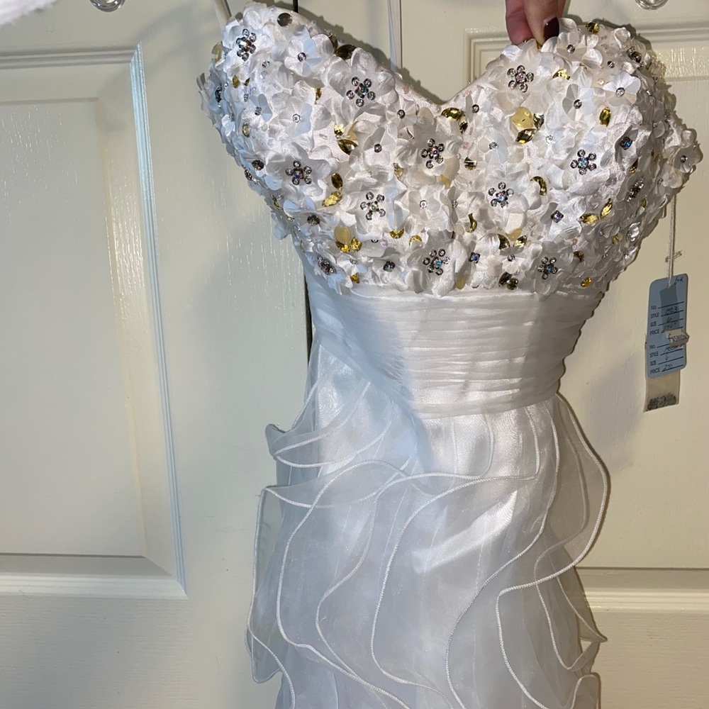 Formal Cocktail Prom Sweet Sixteen Rhinestone Dress White Size 6